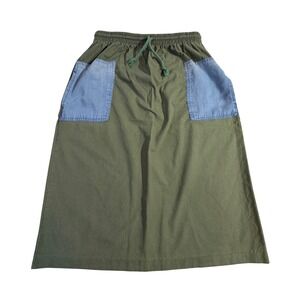 Wellington Court Cotton Skirt – OS Green Denim Patch Upcycled